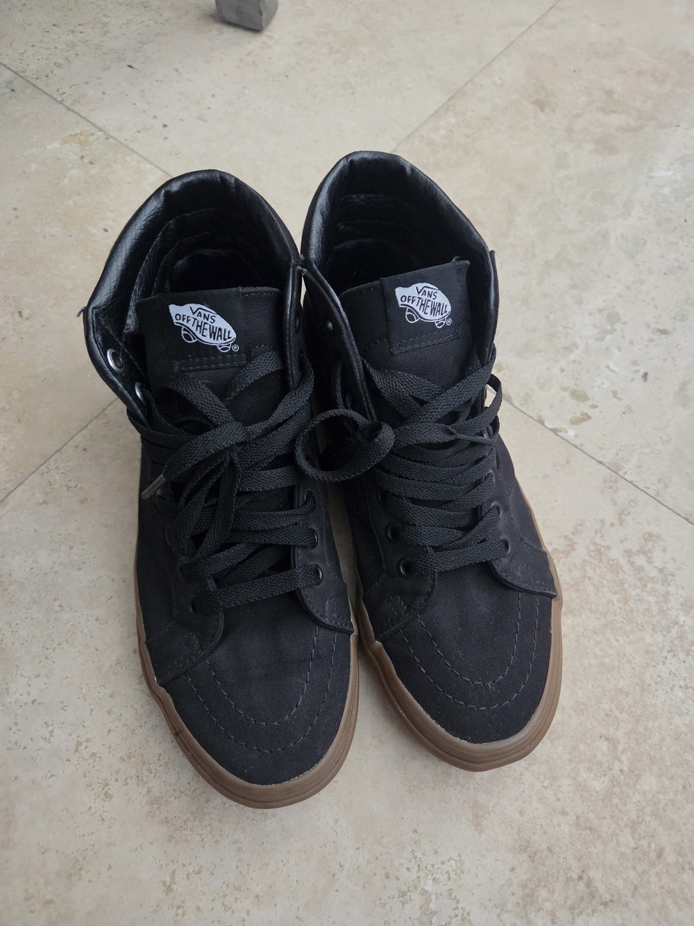 Vans Men's Black High-Top Sneakers with Brown Gum Sole